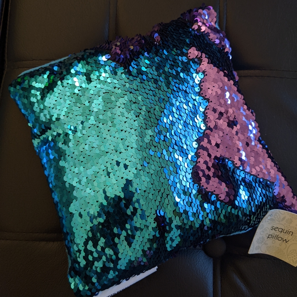 VIBRANT Aqua Blue & Purple Sequin Pillow